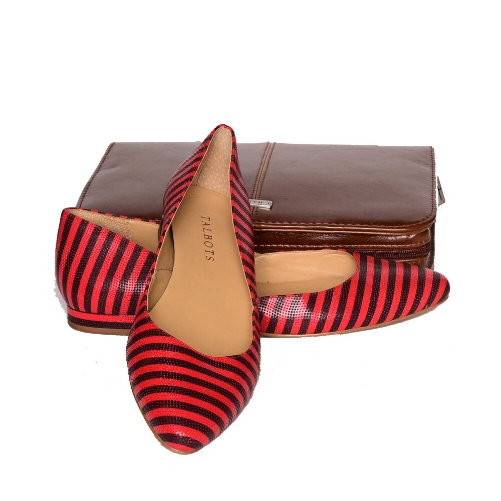 TALBOTS Edision Vibrant Poppy & Navy Striped Ballet Flats-Preppy- Nautical vibes - Picture 9 of 13